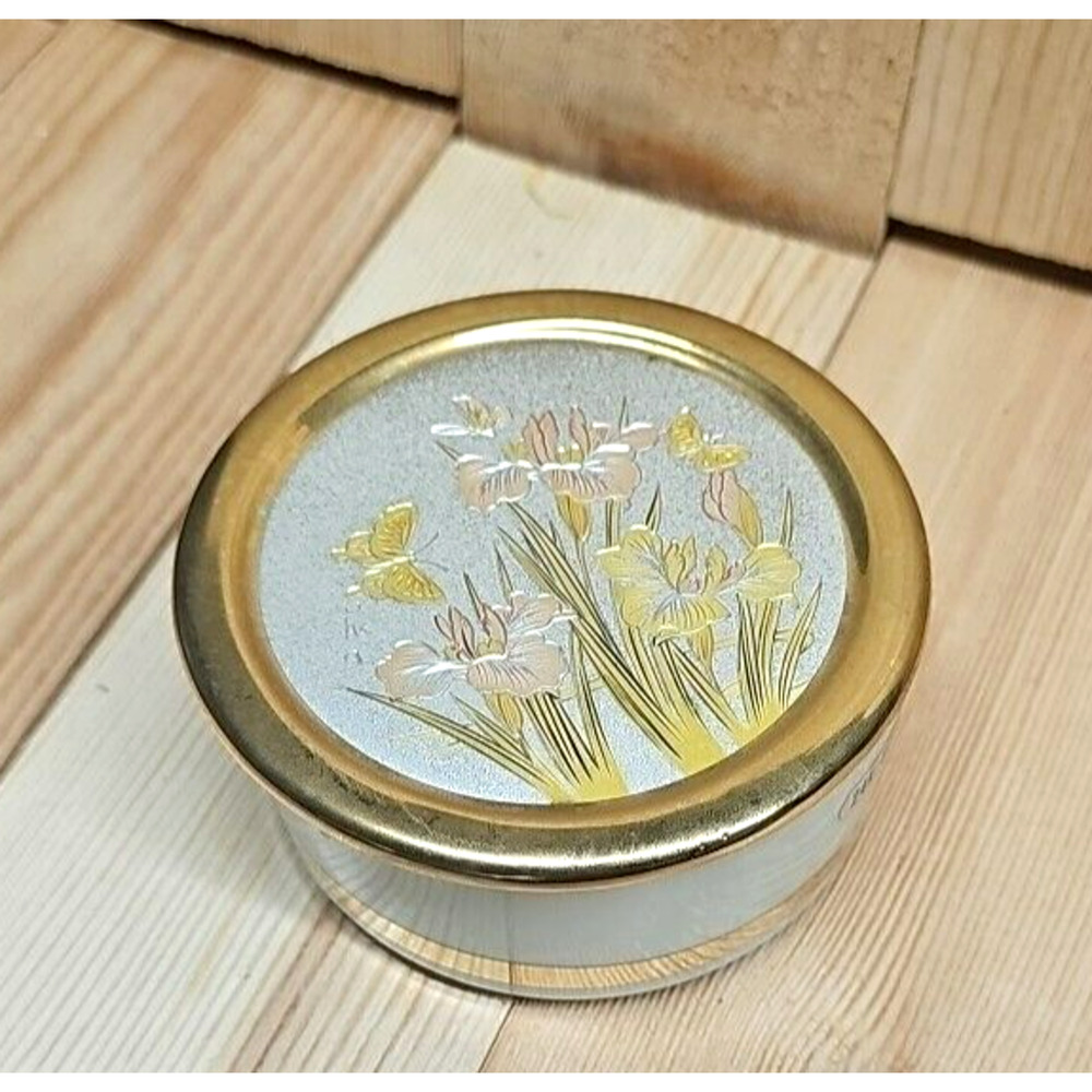 Vintage The Art of Chokin 24k Gold Edged Trinket Box Japan Lilies Butterflies